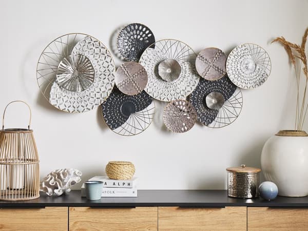 Vægdekoration Sort og Sølv Metal 50 x 118 cm Cirkler Moderne Stil Stue og Værelsesdekoration Blomstereffekt