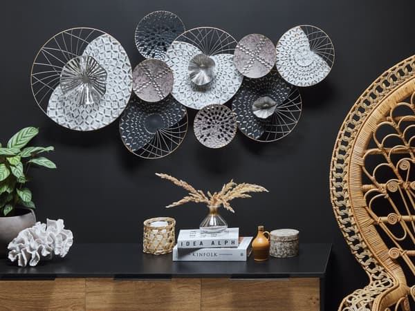Vægdekoration Sort og Sølv Metal 50 x 118 cm Cirkler Moderne Stil Stue og Værelsesdekoration Blomstereffekt