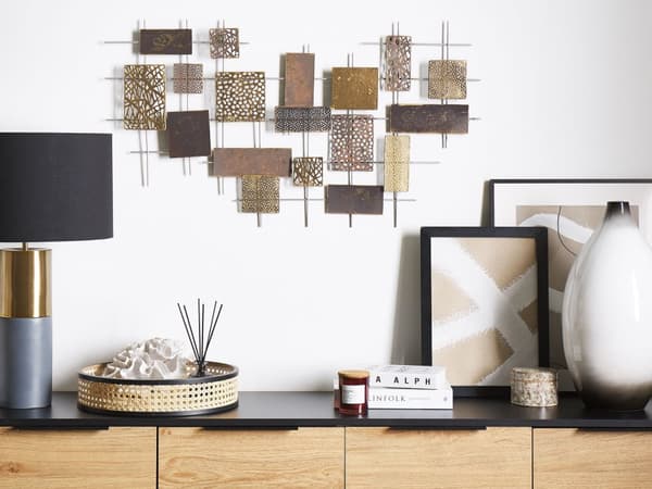 Vægdekoration Geometrisk Mønster Guld Metal Vægkunst Moderne Stil