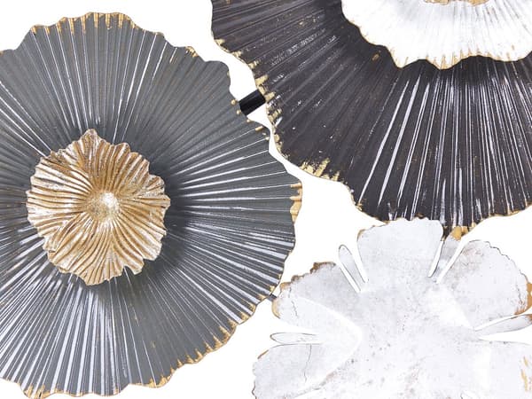 Vægdekoration Grå hvid og guld jern 90 x 49 cm Metal Skulptur Kunst Blomster Glam Moderne Tilbehør