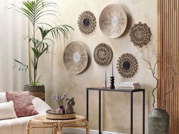Vægdekoration Beige Naturligt Søgræs Multifarvet Håndvævet Cirkulære Runde Skiver Vægpynt Stuen til over Sofa Indretning Soveværelse Design