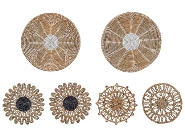 Vægdekoration Beige Naturligt Søgræs Multifarvet Håndvævet Cirkulære Runde Skiver Vægpynt Stuen til over Sofa Indretning Soveværelse Design