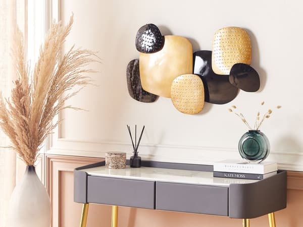 Vægdekoration Sort og guld Jern Metal Skulptur Geometrisk Vægkunst Abstrakt Glam Moderne Tilbehør