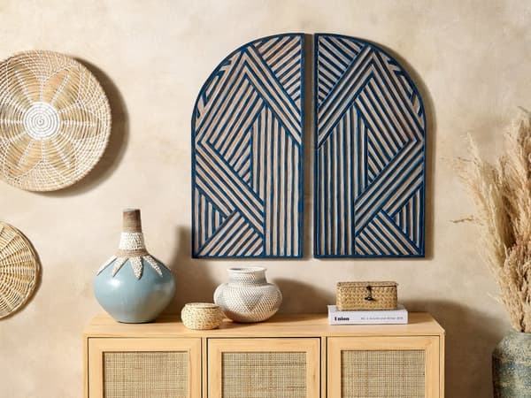 Seinäkoriste sininen beige 40 x 80 cm MDF-levy 2 kpl geometrinen kuviointi moderni