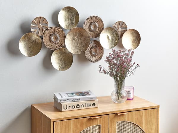 Vægdekoration Guld Metal ø 98 x 45 cm Rund Vægpynt til Stuen Dekor til Soveværelse med Skiver Design