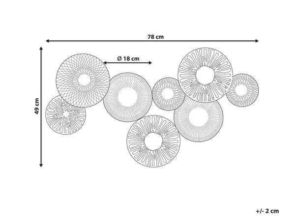 Vægdekoration Sort Grå Metal ø 78 x 49 cm Rund Vægpynt til Stuen Dekor til Soveværelse med Skiver Design