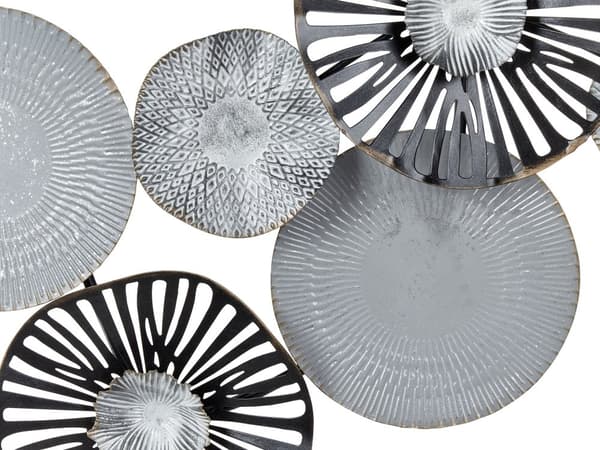 Vægdekoration Sort Grå Metal ø 78 x 49 cm Rund Vægpynt til Stuen Dekor til Soveværelse med Skiver Design