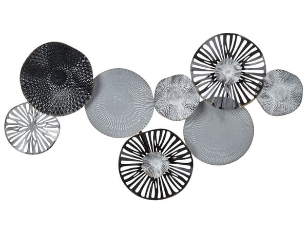 Vægdekoration Sort Grå Metal ø 78 x 49 cm Rund Vægpynt til Stuen Dekor til Soveværelse med Skiver Design