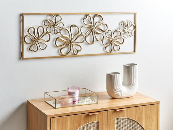 Vægdekoration Guld Metal 31 x 90 cm Rektangulær Vægpynt til Stuen Dekor til Soveværelse Design Dekoration til Væg Blomster