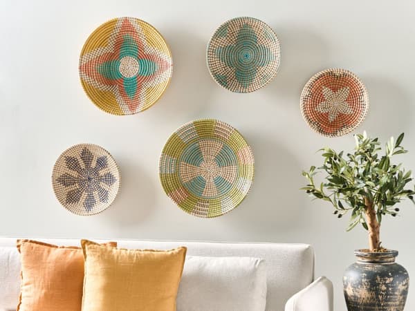 Vægdekoration Multifarvet Søgræs Håndvævet Flettet Cirkulære Runde Skiver Vægpynt Stuen til over Sofa Boheme Soveværelse Design