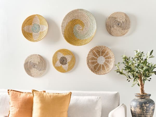Vægdekoration Multifarvet Søgræs Håndvævet Flettet Cirkulære Runde Skiver Vægpynt Stuen til over Sofa Boheme Soveværelse Design