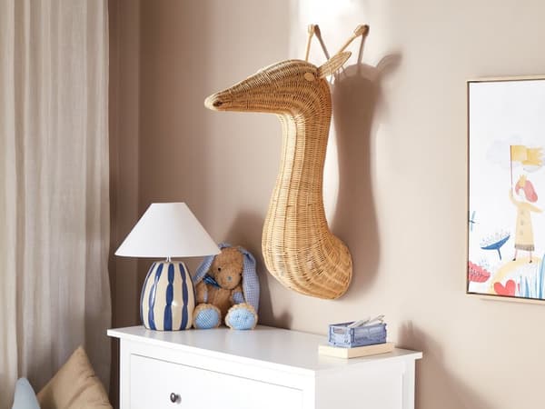 Giraf Trofæ Vægdekoration Rattan 83 x 56 cm Jagttrofæ Vægpynt Dyretrofæ til Væg Børneværelse Vægtrofæ Trofæ Legetøj til Børn