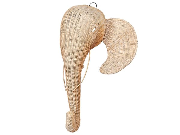 Elefant Trofæ Vægdekoration Rattan 83 x 75 cm Jagttrofæ Vægpynt Dyretrofæ til Væg Børneværelse Vægtrofæ Trofæ Legetøj til Børn