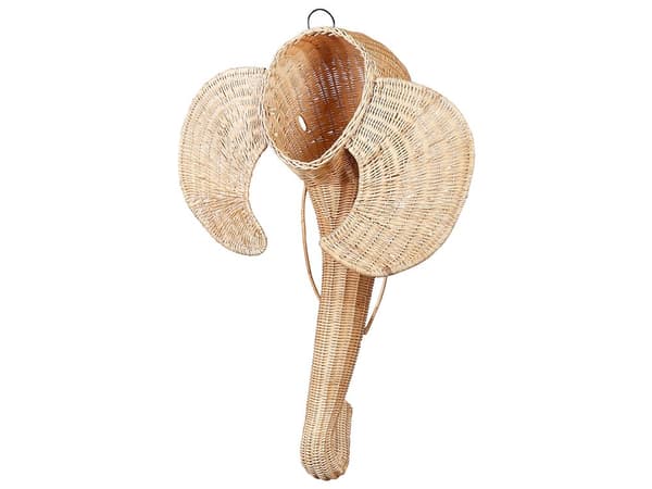 Elefant Trofæ Vægdekoration Rattan 83 x 75 cm Jagttrofæ Vægpynt Dyretrofæ til Væg Børneværelse Vægtrofæ Trofæ Legetøj til Børn