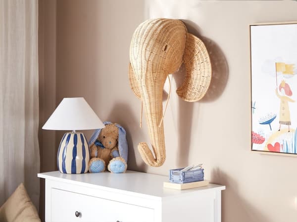 Elefant Trofæ Vægdekoration Rattan 83 x 75 cm Jagttrofæ Vægpynt Dyretrofæ til Væg Børneværelse Vægtrofæ Trofæ Legetøj til Børn