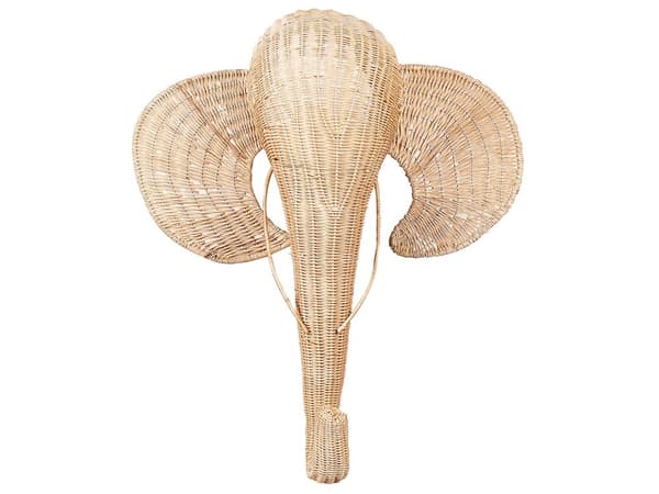 Elefant Trofæ Vægdekoration Rattan 83 x 75 cm Jagttrofæ Vægpynt Dyretrofæ til Væg Børneværelse Vægtrofæ Trofæ Legetøj til Børn