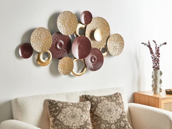 Vægdekoration Guld Brun Metal ø 69 x 125 cm Rund Vægpynt til Stuen Dekor til Soveværelse med Skiver Design