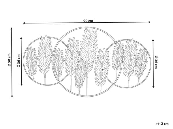 Vægdekoration guldgrønt jern 90 x 1 x 50 cm med ophængningskroge håndlavet med blade moderne stil