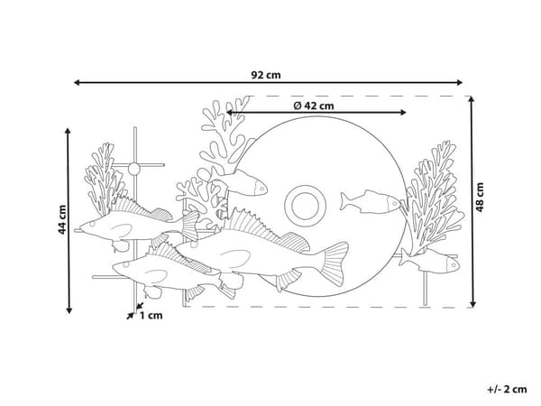 Vægdekoration blå guld jern 92 x 5 x 48 cm med fisk havtema ophængningskroge håndlavet moderne stil
