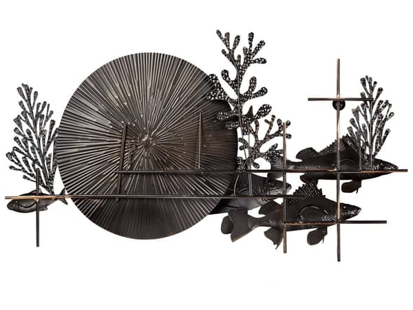 Vægdekoration blå guld jern 92 x 5 x 48 cm med fisk havtema ophængningskroge håndlavet moderne stil