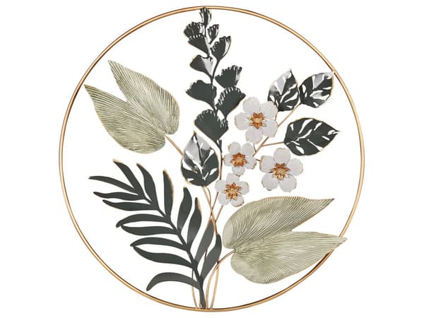 Vægdekoration grøn guld jern 70 x 5 x 70 cm håndlavede hængekroge med blomster rund moderne stil