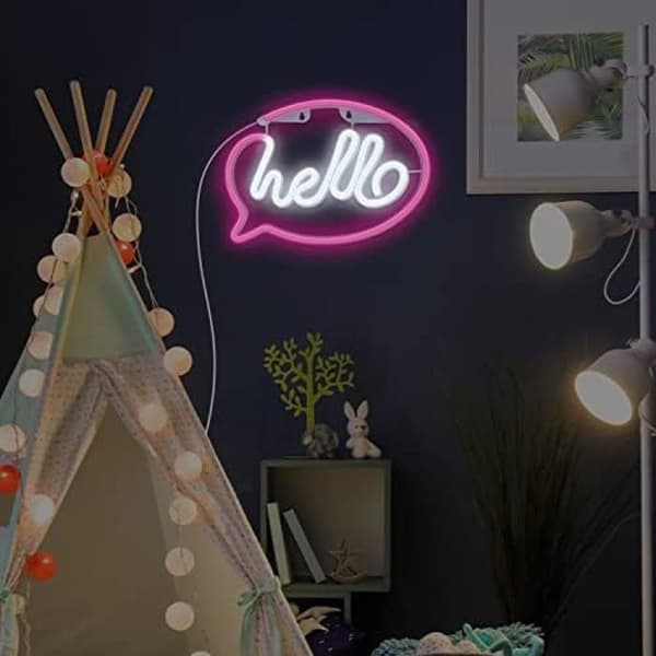 LED-ljuskälla - FOREVER - Nattlampa Hello - Rosa/vit - USB och batterier - Väggdekoration