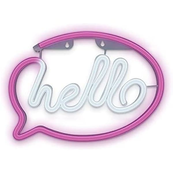 LED-ljuskälla - FOREVER - Nattlampa Hello - Rosa/vit - USB och batterier - Väggdekoration Rosa, Vit