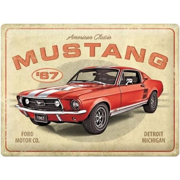 Plakett av metall Ford Mustang GT 1967 - Grå - Voksen - Unisex - Veggdekorasjon - Metall - Håndlaget