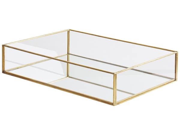 Dekorativ bricka Guld Metall och glas Rektangulär 30 x 20 cm Cocktailbricka