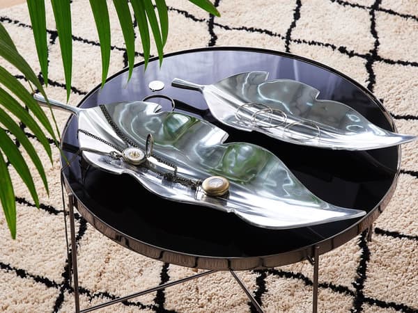 Prydnadsfat Silver Metall Aluminium Bladform 68 cm Blank Industrial Glamour