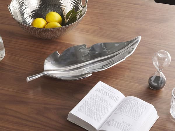 Prydnadsfat Silver Metall Aluminium Bladform 49 cm Blank Industrial Glamour