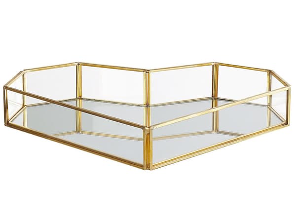 Dekorativ bricka Guld Mässing och Glas Speglad 28 x 20 cm Accentstycke