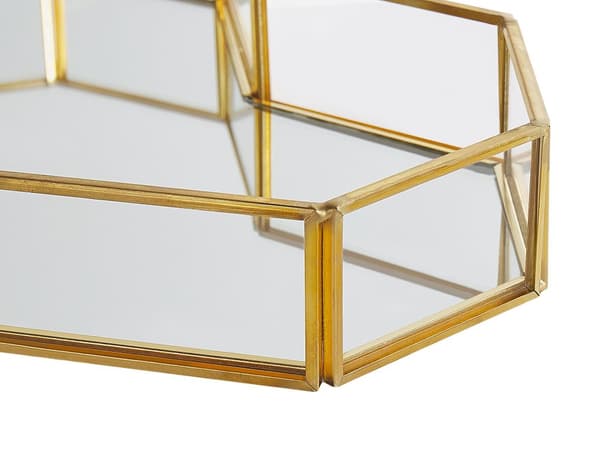 Dekorativ bricka Guld Mässing och Glas Speglad 28 x 20 cm Accentstycke