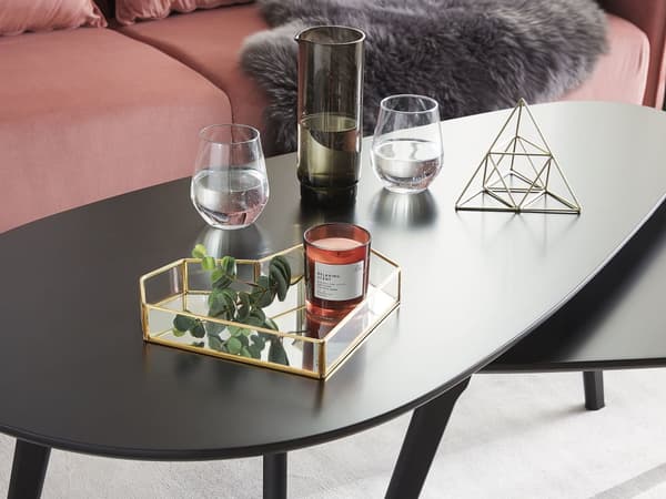 Dekorativ bricka Guld Mässing och Glas Speglad 28 x 20 cm Accentstycke