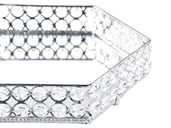 Dekorativ Bricka Silver Järn och Glas Spegelvänd Sexkantig med strass Bordsskiva Glamour Accent