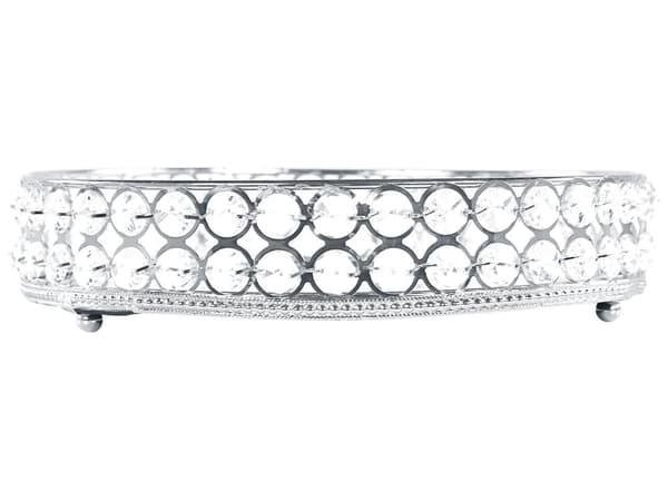 Dekorativ Bricka Silver Järn och Glas Spegelvänd Rund Med strass Bordsskiva Glamour Accent