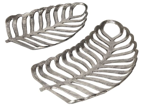 Prydnadsfat Set om 2 Silver Metall Smycken Ring Hållare Bricka Monstera Motiv Dekoration