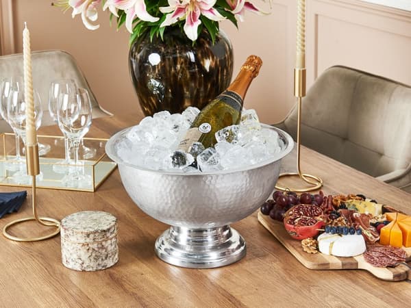 Champagneskål Silver Hamrad Metall Glamour Handgjord För drycker Mat Matsal