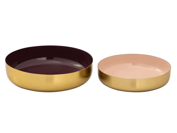 Deco Bowl 2 runt nibble skal metallguld och inre emalj – lila rosa