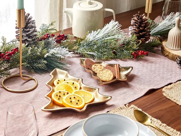 Trinket Fad Sæt Guld Metal 2 Ring Holder Bakke Juletræ Motiv Dekoration