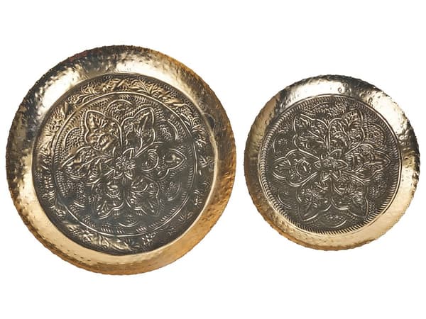 Serveringsfade Guld Metal Aluminium Sæt af 2 ø 40 / 32 cm Runde Dekorative Fade Bordpynt til Spisebord til Spisestue Tilbehør Pyntebakker