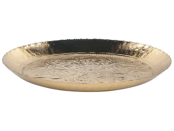 Serveringsfade Guld Metal Aluminium Sæt af 2 ø 40 / 32 cm Runde Dekorative Fade Bordpynt til Spisebord til Spisestue Tilbehør Pyntebakker