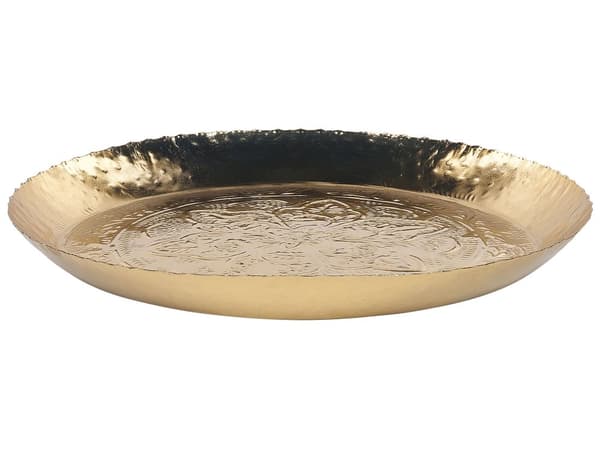 Serveringsfade Guld Metal Aluminium Sæt af 2 ø 40 / 32 cm Runde Dekorative Fade Bordpynt til Spisebord til Spisestue Tilbehør Pyntebakker