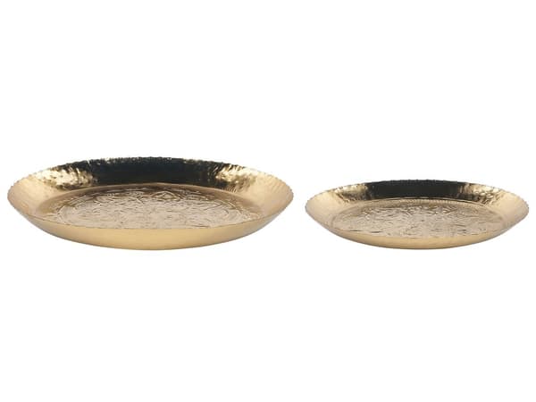 Serveringsfade Guld Metal Aluminium Sæt af 2 ø 40 / 32 cm Runde Dekorative Fade Bordpynt til Spisebord til Spisestue Tilbehør Pyntebakker
