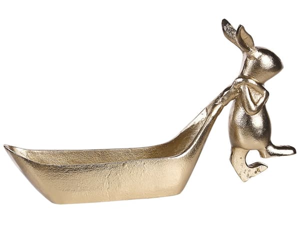 Trinket Fad Guld Metal Smykke Ring Holder Bakke Sæsonbestemt Påskehare Motiv Dekoration