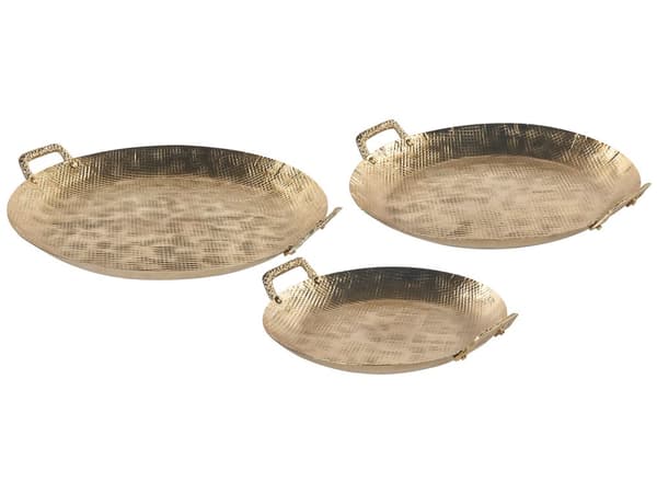 Serveringsfade Guld Metal Aluminium Sæt af 2 ø47/42/32 cm Runde Dekorative Fade med Håndtag til Spisebord til Spisestue Tilbehør Pyntebakker