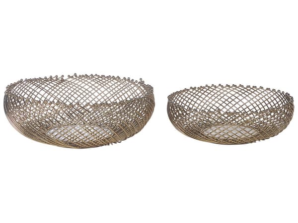 Set med 2 Dekorativa Skålar Guld Metall Rund Accent Skål Öppen Design