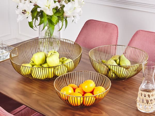 Set med 3 Dekorativa Skålar Guld Metall Rund Accent Skål Öppen Design