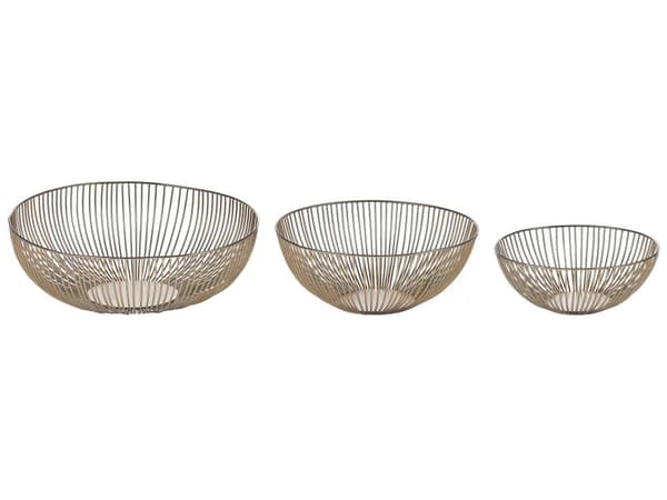 Set med 3 Dekorativa Skålar Guld Metall Rund Accent Skål Öppen Design