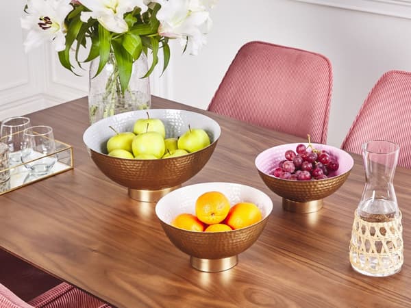 Set med 3 Dekorationsskålar Guld Metall Hamrad Finish Rund Accentskål Design